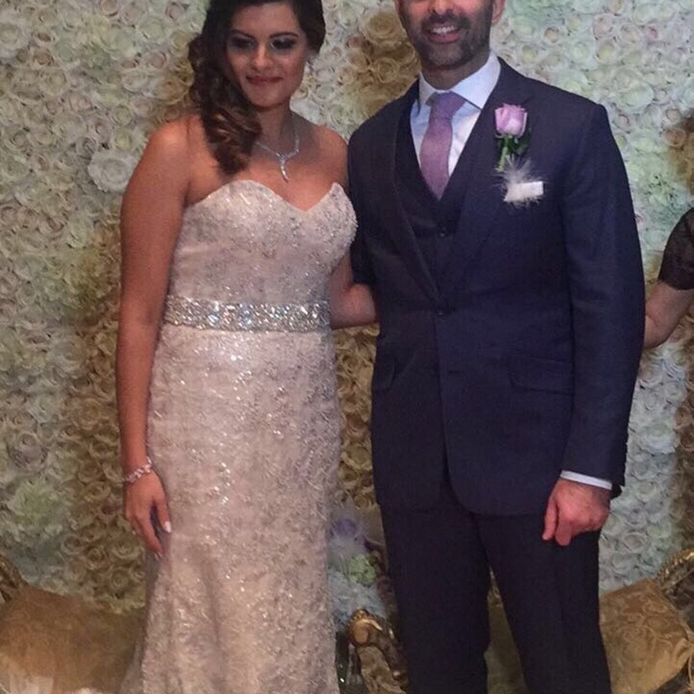Judith created the sweetheart neckline and form fitted the dress.