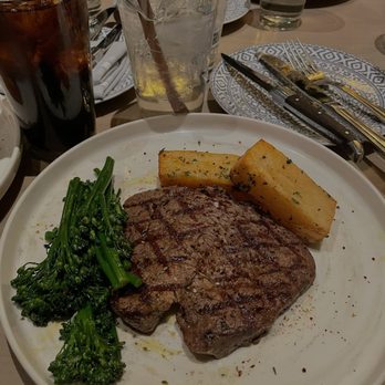 Del Mar Columbus - 8 oz filet, brocollini, and rosemary potatoes. - Mediterranean Near Me - Columbus, Ohio Del Mar Columbus - 8 oz filet, brocollini, and rosemary potatoes. - Mediterranean Near Me - Columbus, Ohio
