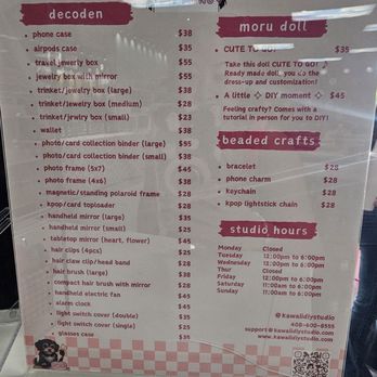 Kawaii DIY Studio - Menu - Arts & Crafts Near Me - Cupertino, California