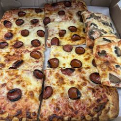 Pepperoni pizza and mushroom pizza