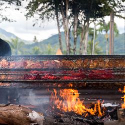 Mike's Huli Chicken - Mike on rotisserie