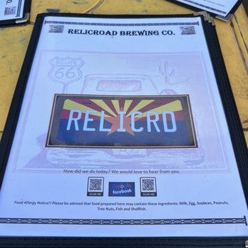 RelicRoad Brewing - Menu cover - Breweries Near Me - Winslow, Arizona