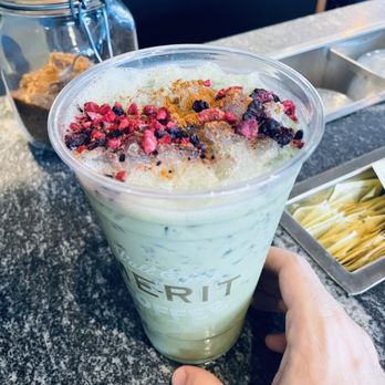 Merit Coffee - Berry cobbler matcha. Great presentation! Subpar taste. - Coffee & Tea Near Me - Austin, Texas