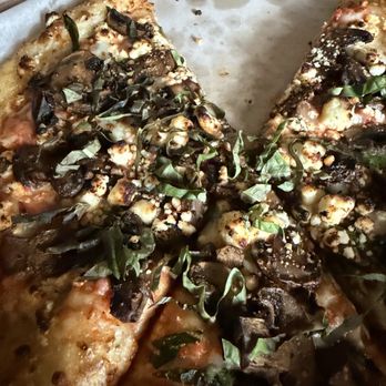 Pinball Pizzeria - Custom pizza with goat cheese, mushroom, and basil - Pizza Near Me - Houston, Texas Pinball Pizzeria - Custom pizza with goat cheese, mushroom, and basil - Pizza Near Me - Houston, Texas