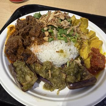 Bali Thai - Beef rendang, lemongrass chicken curry, grilled eggplant, rice - Indonesian Near Me - Vancouver, British Columbia