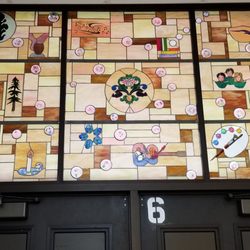Bonifas Fine Arts Center - Stained glass over the front entry