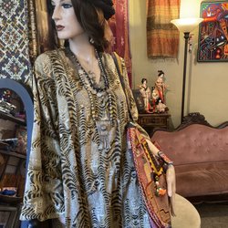 Shiva Moon - Block print kaftan and vintage textile bag