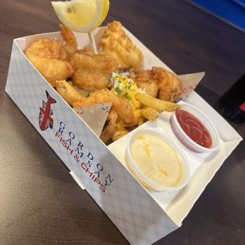 Gordon Ramsay Fish & Chip - Shrimp and chip basket with two different dipping sauce choices - Seafood Near Me - Reno, Nevada Gordon Ramsay Fish & Chip - Shrimp and chip basket with two different dipping sauce choices - Seafood Near Me - Reno, Nevada