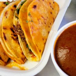 La Bamba Tacos And Beer - Birria Quesa-Tacos with a side of Consome.