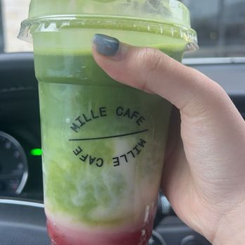Mille Cafe - Strawberry matcha latte w/ oat milk, $9 - Cafes Near Me - Friendswood, Texas Mille Cafe - Strawberry matcha latte w/ oat milk, $9 - Cafes Near Me - Friendswood, Texas