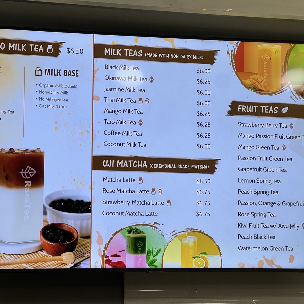 Rare Tea - Menu 12/1/26 - Bubble Tea Near Me - Vacaville, California