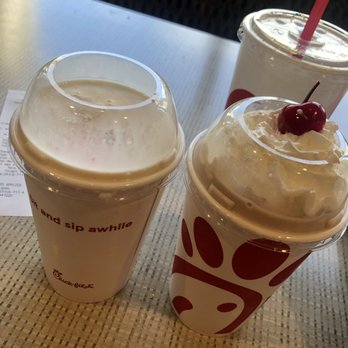 Chick-fil-A - Vanilla milkshake with no whip cream and a chocolate shake - Fast Food Near Me - Pleasanton, California