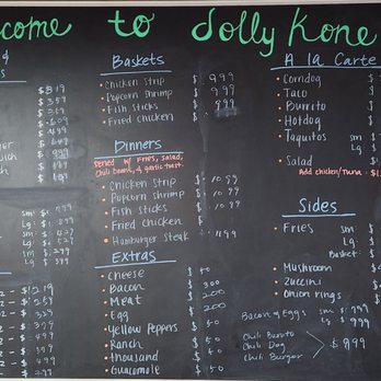 Jolly Kone Drive-In - a menu on a blackboard - Burgers Near Me - Bakersfield, California