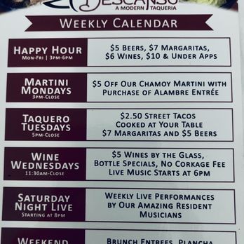 Descanso - Weekly Calendar - Mexican Near Me - Costa Mesa, California Descanso - Weekly Calendar - Mexican Near Me - Costa Mesa, California
