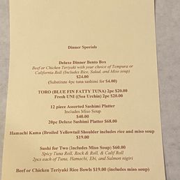 Specials menu Specials menu