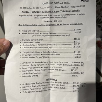 Queen St Cafe & Grill - Menu as of 3.28.2023 - Cafes Near Me - Aiea, Hawaii Queen St Cafe & Grill - Menu as of 3.28.2023 - Cafes Near Me - Aiea, Hawaii
