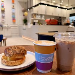 Coffee and silky egg breakfast sandwich
