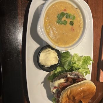 LongHorn Steakhouse - Half-Pound Steakhouse Cheeseburger with Shrimp & Lobster Chowder - Steakhouses Near Me - Oswego, Illinois