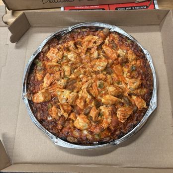 Pizza Tyme - Gluten free buffalo chicken pizza with sausage onion and peppers - Pizza Near Me - Norton, Massachusetts