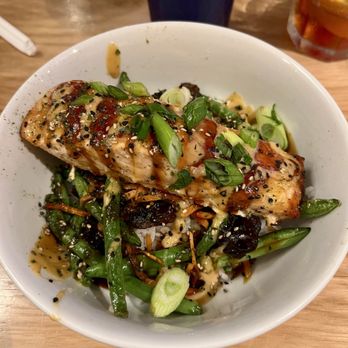 Blue Moon Taphouse - Miso glazed salmon bowl - Breweries Near Me - Norfolk, Virginia Blue Moon Taphouse - Miso glazed salmon bowl - Breweries Near Me - Norfolk, Virginia
