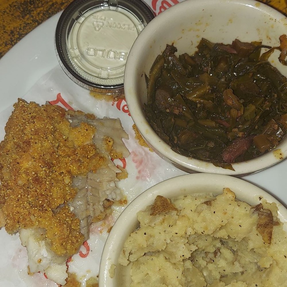 Lucy's Fried Chicken - Fried Catfish, collard greens, mashed potatoes and cornbread. - New American Near Me - Austin, Texas Lucy's Fried Chicken - Fried Catfish, collard greens, mashed potatoes and cornbread. - New American Near Me - Austin, Texas