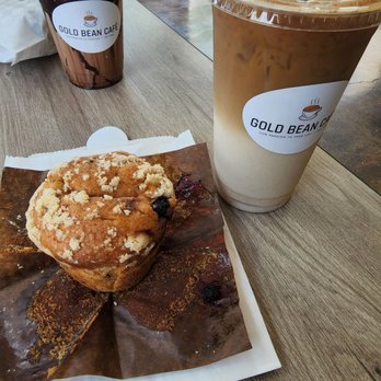Gold Bean Cafe - Blue Berry Muffin, Large Horchata Cold Brew and a medium mocha. - Cafes Near Me - Berkeley, California