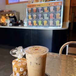Louisiana Famous Fried Chicken - Waiting for my Delicious Fried Chicken and Fried shrimp. This Milk tea with boba is delicious