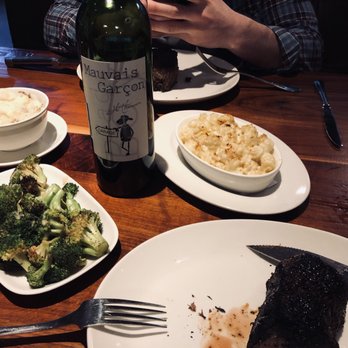 Del Frisco's Grille - Filet mignon, broccoli, mashed potatoes and truffle mac and cheese. Bordeaux. - New American Near Me - Hoboken, New Jersey