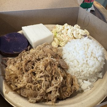 Tutu's Place - Kahlua Pork, rice, mac 'n cheese, sweet potato and (forgot the name) of this sweet coconutty thing). - Themed Cafes Near Me - Honolulu, Hawaii