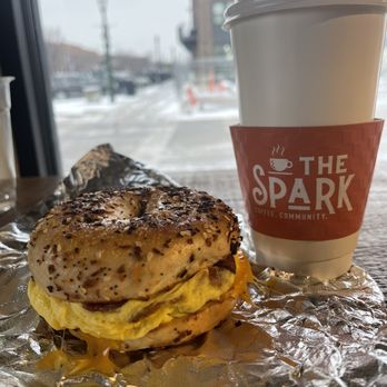 The Spark - Bacon breakfast sandwich and a caramel macchiato - Coffee Roasteries Near Me - Speedway, Indiana