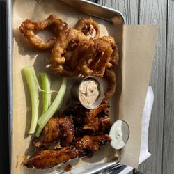 The Lost Wombat - Honey garlic wings and onion rings