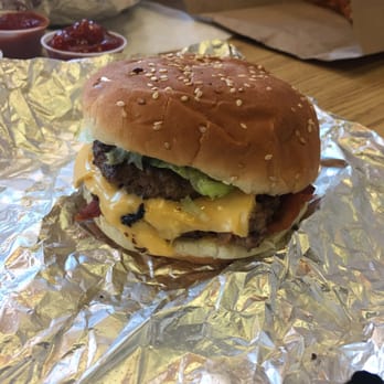 Five Guys - Bacon Burger with Cheese lettuce, grilled onions - Burgers Near Me - Louisville, Kentucky Five Guys - Bacon Burger with Cheese lettuce, grilled onions - Burgers Near Me - Louisville, Kentucky