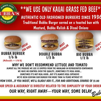 Bubba Burgers - From their website: www.bubbaburger.com - Burgers Near Me - Kapaa, Hawaii