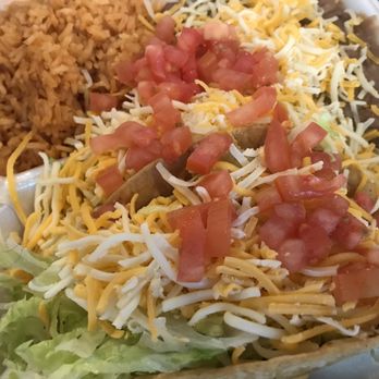 El Ranchito Taco Shop - Combo #8: Two Beef Hard Shell Tacos, served with rice and beans. - Mexican Near Me - Palm Desert, California