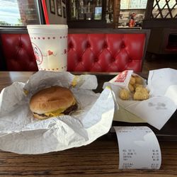 HiBoy Drive-In - Jr Cheeseburger, regular tater tots and Lg drink.
