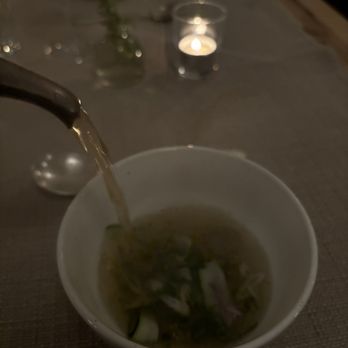 Myriel - Duck Consommé, Kohlrabi, Frog eye eggplant, chive - New American Near Me - Saint Paul, Minnesota