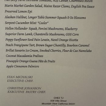 Chez TJ - Menu Jul 2024 - French Near Me - Mountain View, California