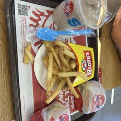 Wendy's - Classic Chocolate Frosty, large fries, and Double Stack