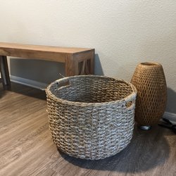 TNT Antiques & Collectibles - Antique bench, basket, and beautiful IKEA lamp