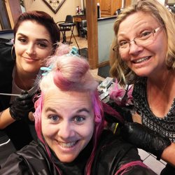 Haven Salon - It takes a village to get all this hair pink! Luv these girls!