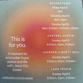 Celebration Church Georgetown - Church services time for Easter 2026 - Churches Near Me - Georgetown, Texas