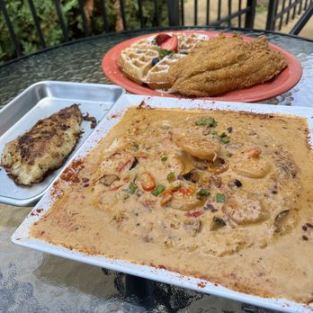 Chillax - St.Peters - Shrimp and grits, a side of grilled catfish, and fried catfish (in place of fried chicken) and waffles. - Beer Bar Near Me - St. Peters, Missouri Chillax - St.Peters - Shrimp and grits, a side of grilled catfish, and fried catfish (in place of fried chicken) and waffles. - Beer Bar Near Me - St. Peters, Missouri