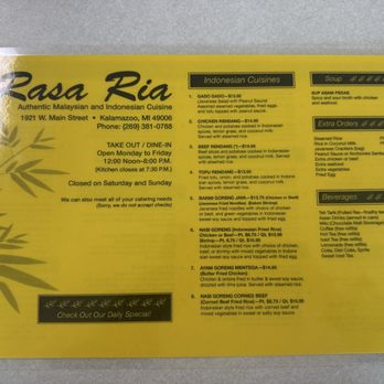 Rasa Ria - Menu - Indonesian Near Me - Kalamazoo, Michigan Rasa Ria - Menu - Indonesian Near Me - Kalamazoo, Michigan