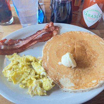 Stoney's Restaurant - Pancake, one egg, and two strips of bacon - American Near Me - Mountain Home, Idaho