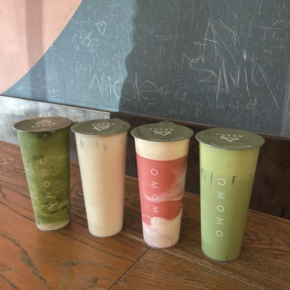 Magnolia matcha, omomo matcha, magnolia milk tea, and strawberry tornado