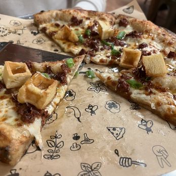 Flour Girl and Flame - Special for the weekend had local waffles! Was able to get it made with vegetarian meat instead of chicken, so delicious - Pizza Near Me - West Allis, Wisconsin