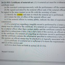 Taffe Mobile Notary - Section 24-21-515 Certificate of notarial act for Colorado Law.