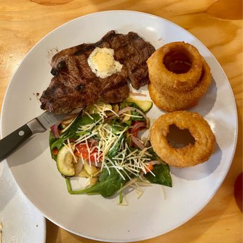 Bowman’s cowboy Kitchen - Ribeye Steak. Served with two sides and your choice of a trip to the salad bar or homemade soup. Perfectly cooked to our request. - American Near Me - Cedar City, Utah