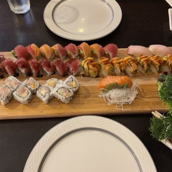 Yoshino - (top to bottom, left to right): angel, yellowtail nigiri pirates, love in the star flower, spicy yellowtail, salmon sashimi - Japanese Near Me - Pittsburgh, Pennsylvania Yoshino - (top to bottom, left to right): angel, yellowtail nigiri pirates, love in the star flower, spicy yellowtail, salmon sashimi - Japanese Near Me - Pittsburgh, Pennsylvania