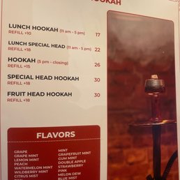 Hookah menu Hookah menu